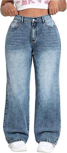 SOLY HUX Women's Plus Size High Waisted Denim Pants Straight Leg Jeans