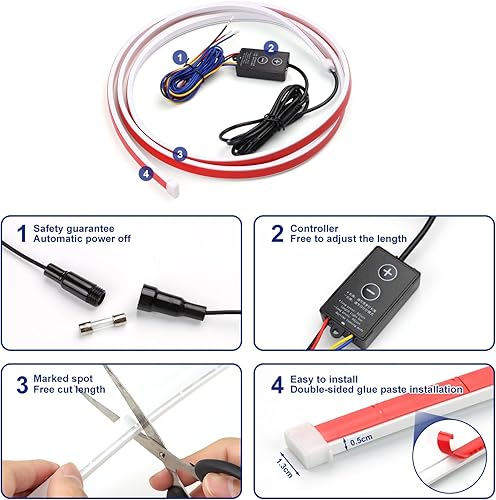 Miniatura 9 de Tira de luz LED cortable para debajo del capó, tira de luz LED para motor automotriz, guía de luz giratoria, impermeable, IP66, accesorios de
