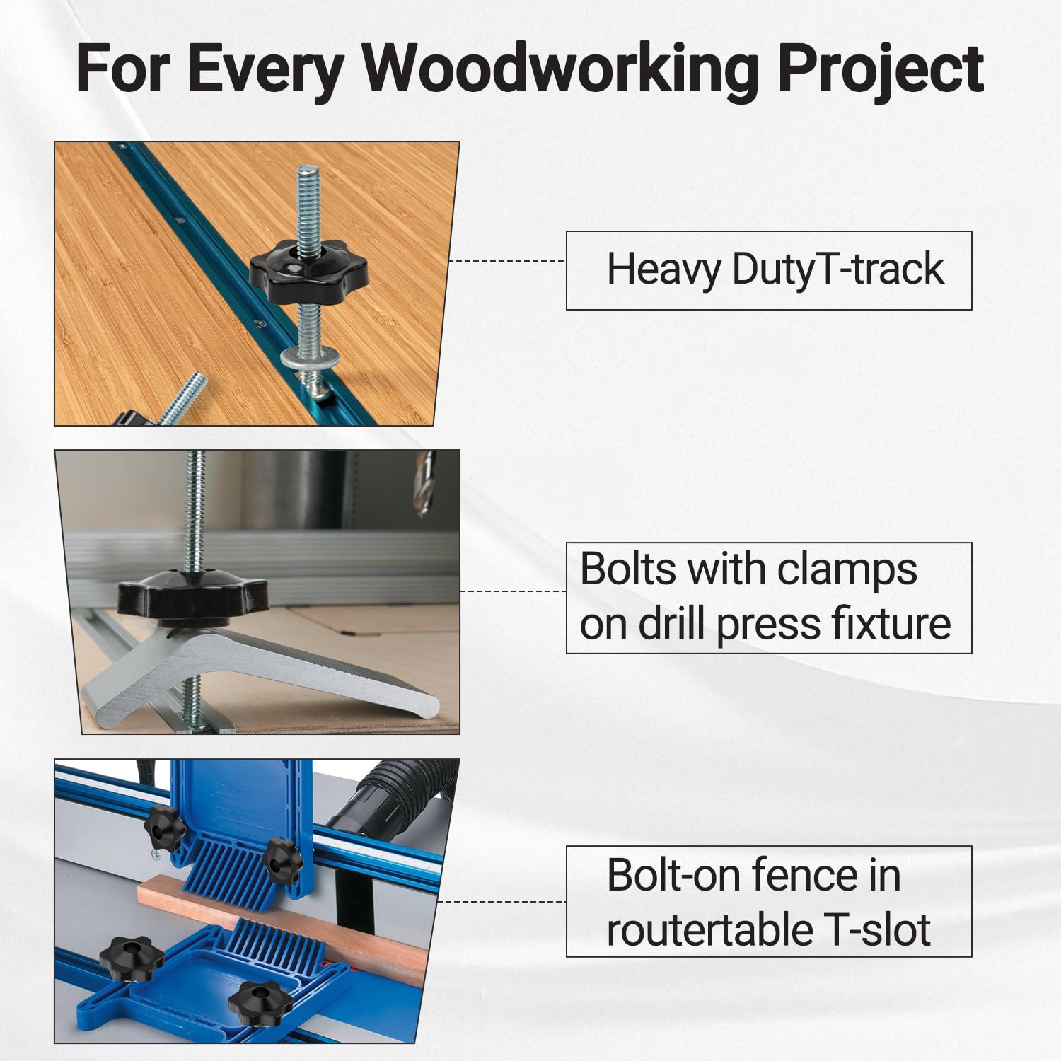 10 Sets 1-Inch T-Track Knob Kit, 1/4"-20 T Bolts with Star Knobs & Washers – Short Length T Slot Bolts for Woodworking Jigs, T Track Clamps, and Fixture Building