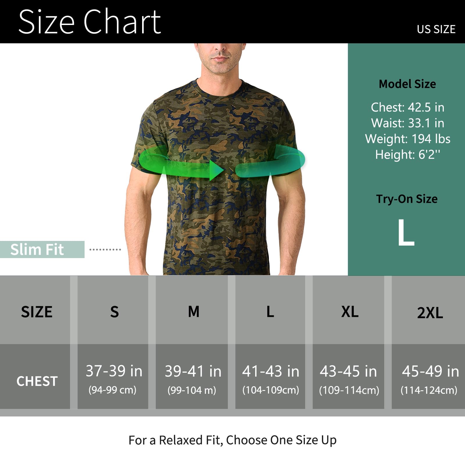 Merino Protect Camiseta interior suave 100 % de lana merino para hombre, resistente al olor, capa base, senderismo, viajes, camiseta interior suave, Camuflaje, XX-Large