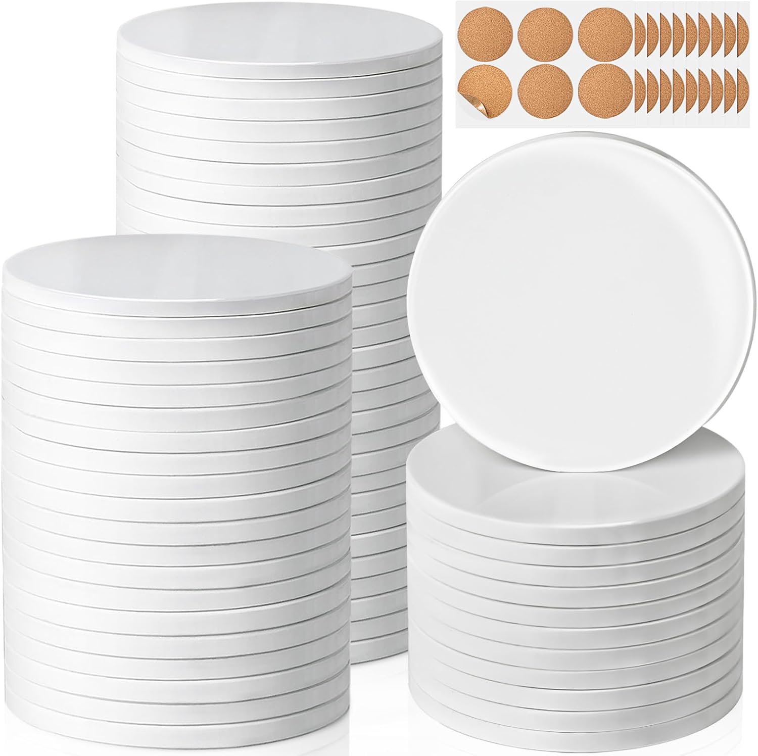 60 Pieces Sublimation Coasters, GOH DODD Glossy Ceramic Tiles Glazed Blanks with Cork for DIY Alcohol Ink Heat Transfer Painting Housewarming Gifts Wedding Arts Crafts School Education, Round, 4 Inch