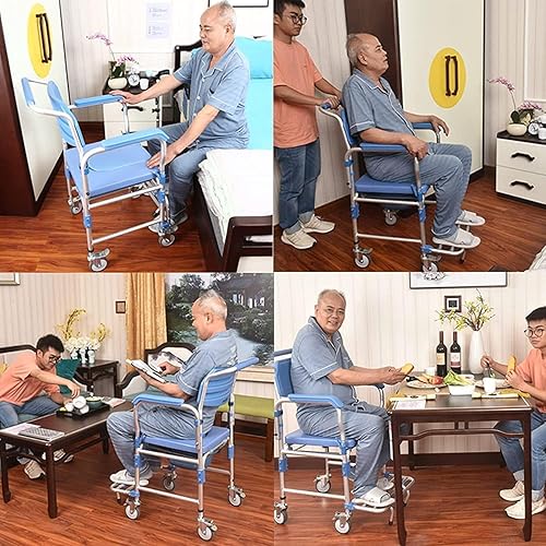 Miniatura 7 de uyoyous Silla de cama 4 en 1, silla de ruedas multifuncional con ruedas de 4 pulgadas, silla móvil sobre inodoro con capacidad de 250 libras para