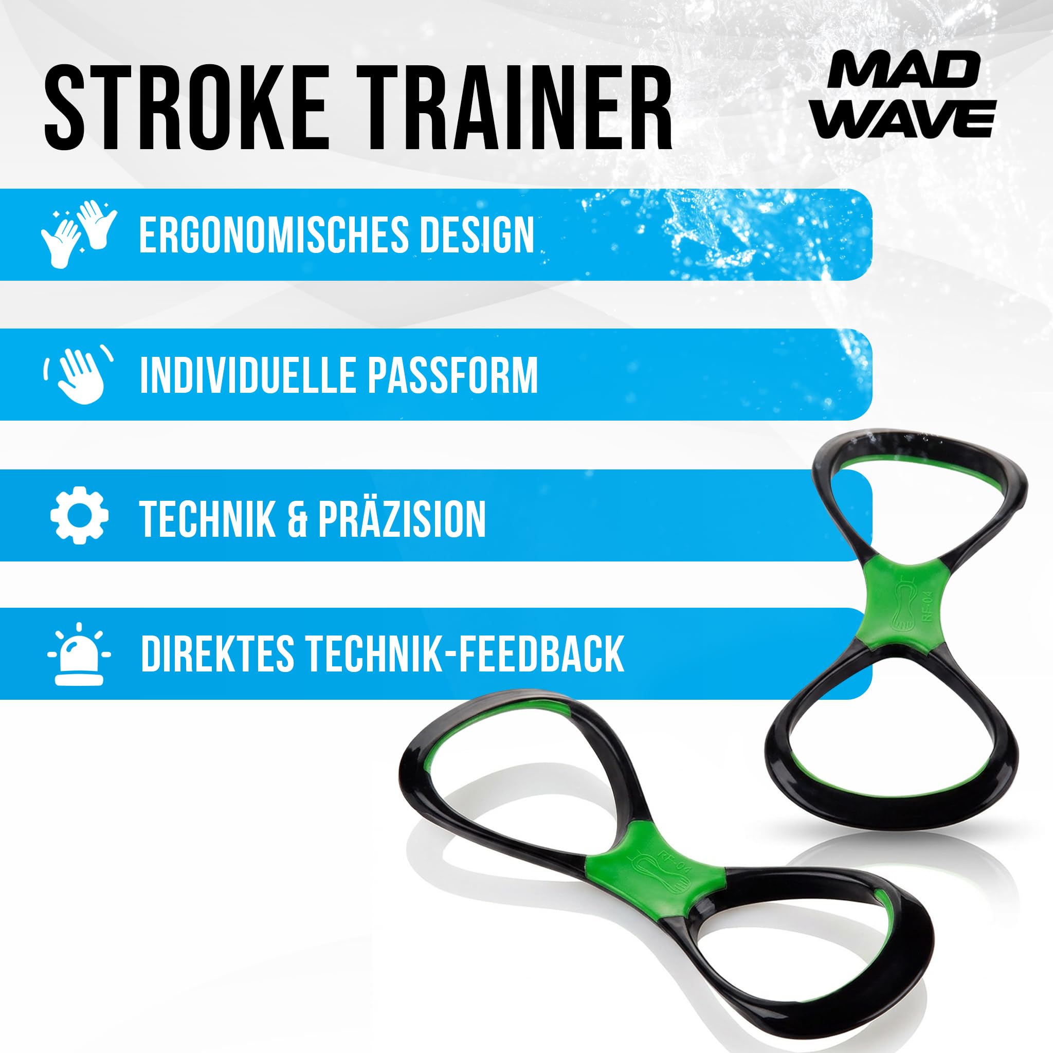 Mad Wave Stroke Trainer Schwarz – Technik-Paddles für Schwimmer – Schwimmtrainer zur Verbesserung der Kraultechnik & Armführung – Trainingspaddel für sauberen Wasserzug & Schwimmtechnik