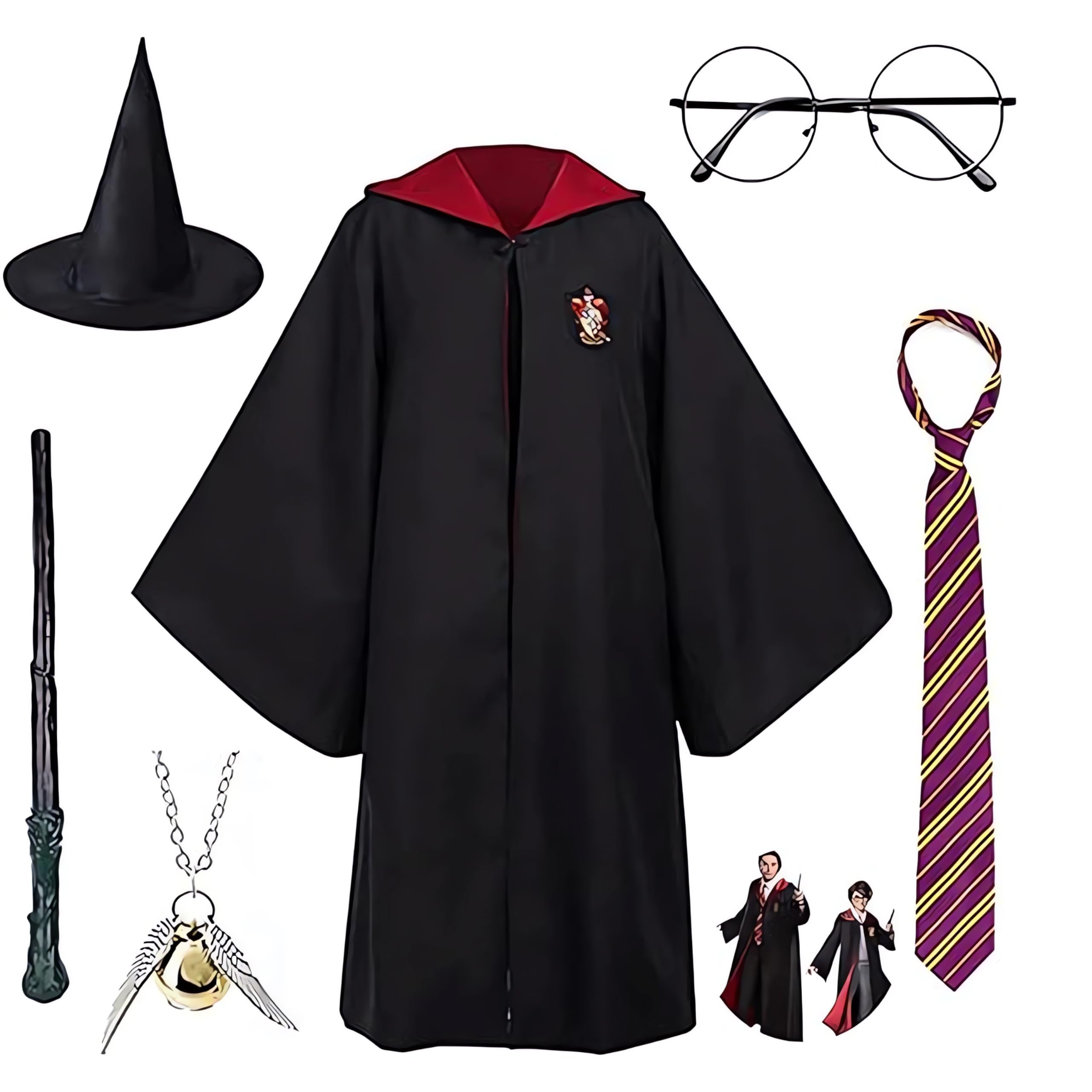 OYDAS Halloween Costume For Kids,Wizard Robe Costume Cosplay of 6pcs,Magic Unisex Costume Robe Costume Cosplay Set,Hogwarts Wizarding World Costume Robes