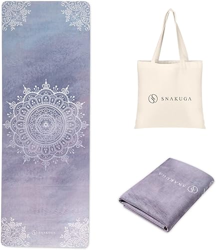 Tapete de yoga de viaje, antideslizante, de gamuza con bolsa de transporte, tapete de fitness multiusos con superficie antidesgarros de alta