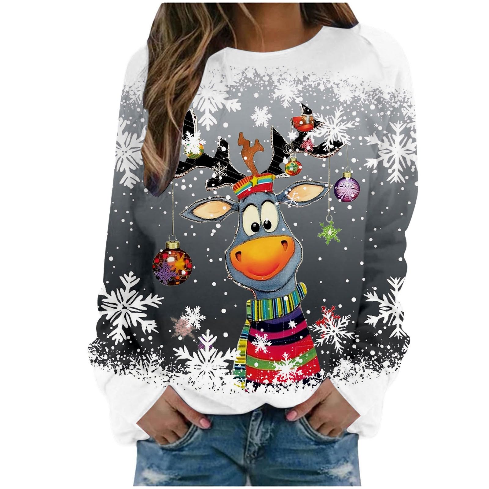 Pull à capuche imprimé Père Noël léger et confortable col rond taille M - 5