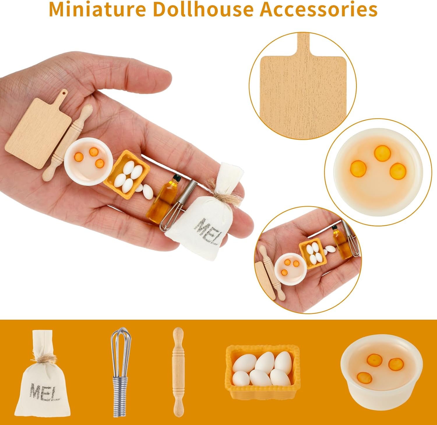 simarro 15 Pcs Miniature Dollhouse Furniture, Kitchen Play Theme Game Miniature Dollhouse Accessories, Flour Egg Baking Pan Chopping Board Mini House Accessories 4 71Kewo8mpXL. AC SL1500