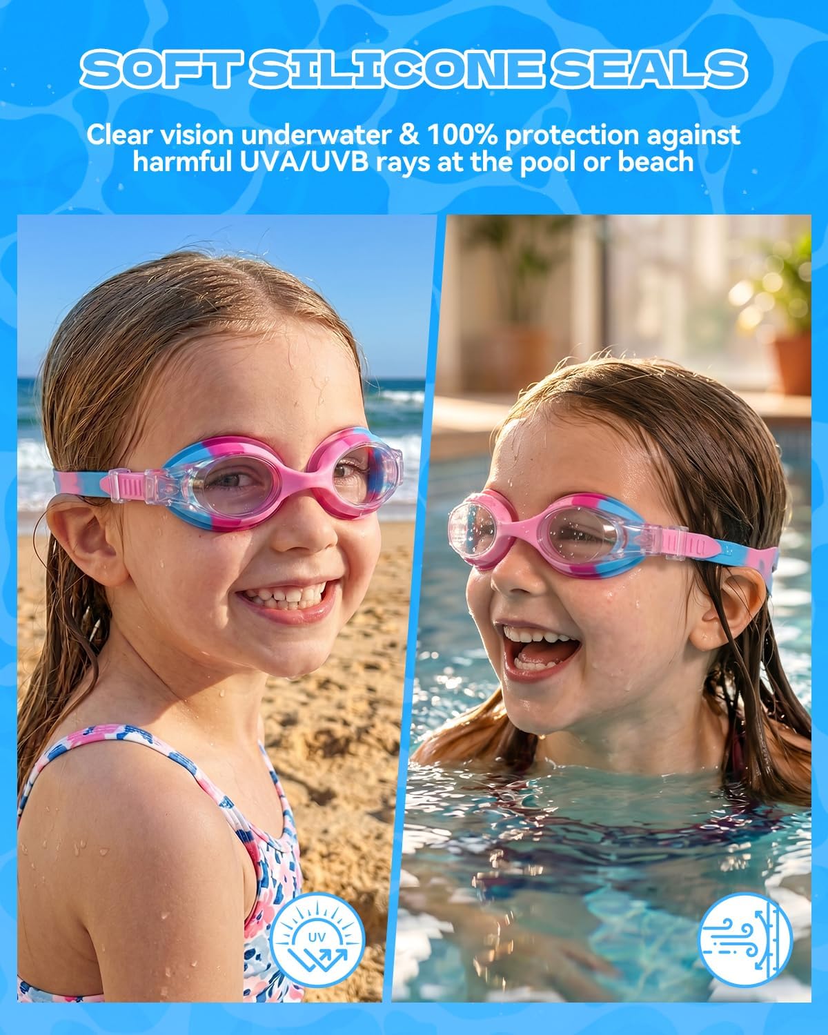  Swimming Goggles for Kids 3-8 Anti-UV Anti-Leak for Swimming | Anti-Fog Comfort Fit Swim Goggles for Kids Toddler Boys Girls Ideal for Pool, Beach, Swim Lessons, Vacation thumbnail