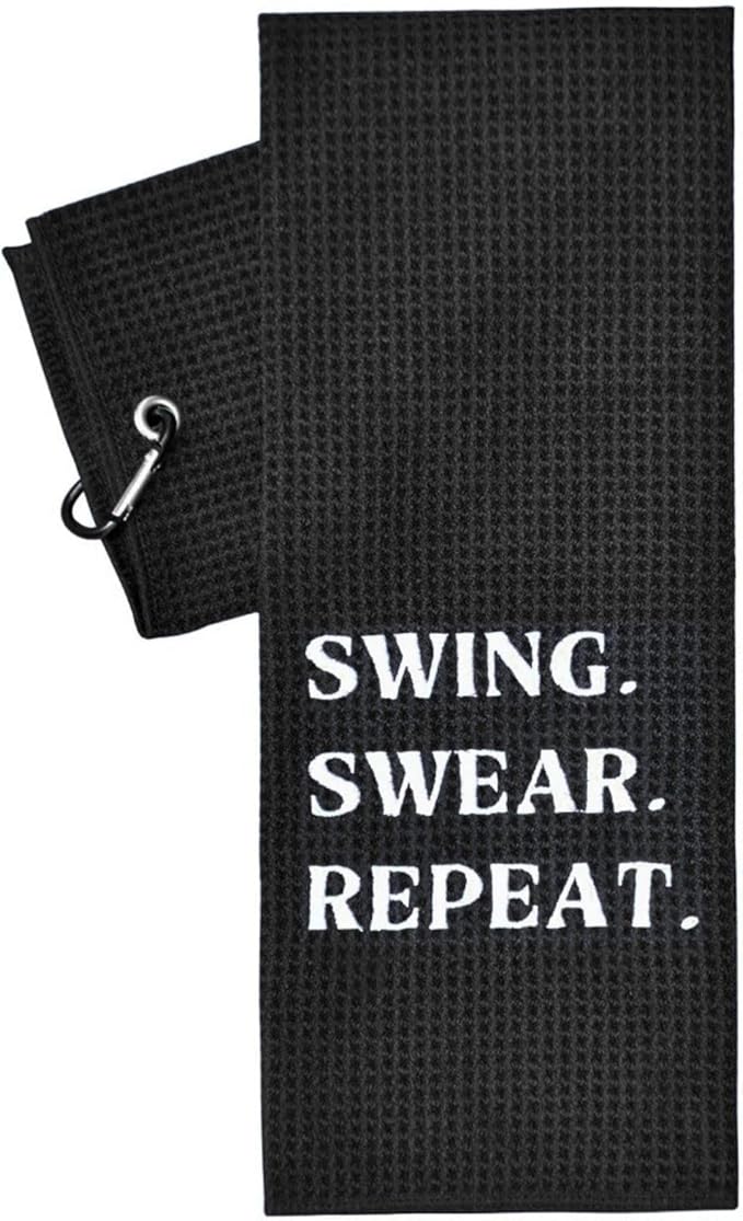 Review Artpreti Golf Towels, Premium Funny Golf Towel – Embroidered Golf Towels for Golf Bags with Clip, Golf Gifts for Men or Women, Swing Swear Repeat, Black