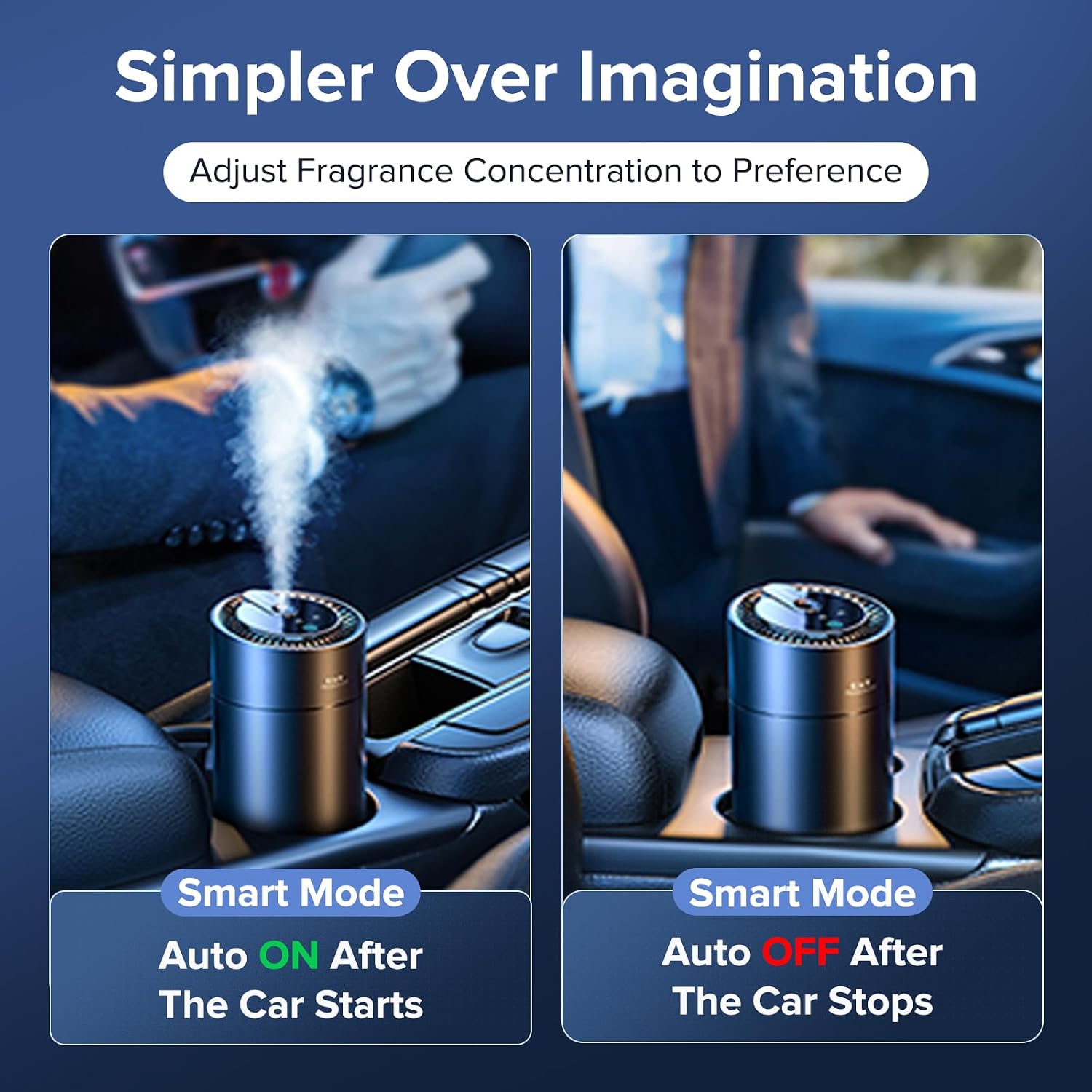 Ceeniu Smart Car Air Fresheners, Ultrasonic Atomizer, Adjustable Concentration, Auto On/Off, Built-in Battery, 45ml French Natural Fragrance, Lasts 4 Months, F26 Car Fresheners, Lavender, Black Matte