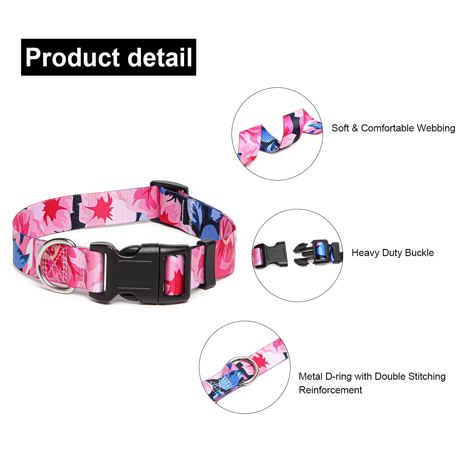 Adjustable Dog Collar with Patterns, Ultra Comfy Soft Nylon Breathable Pet Collar for Small Medium Large Dogs (L, Floral Orange) — view 164