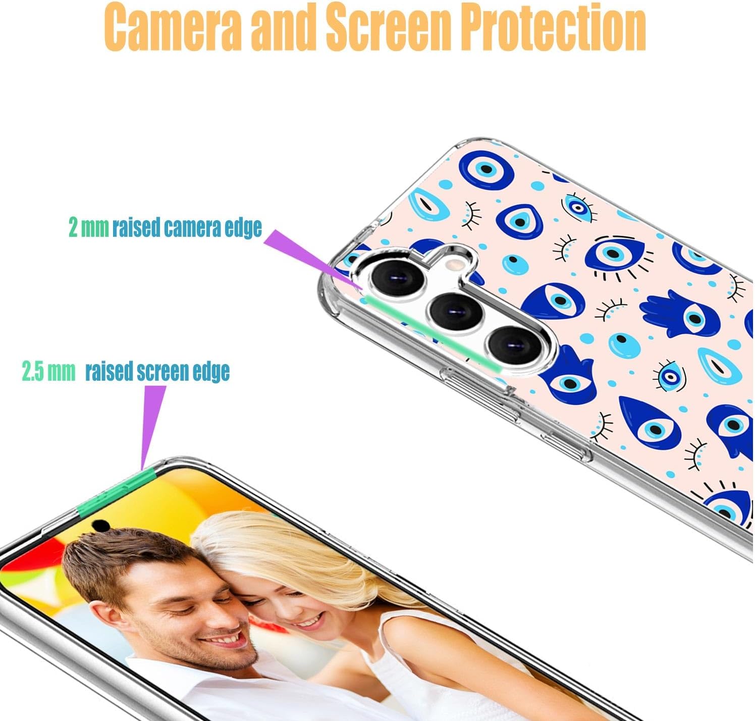 for Galaxy S24 Case,Samsung S24 Case for Girl Women Men,ARTIOSIT Shockproof Thin Slim Soft TPU Clear Protective Phone Case Cover for Galaxy S24,Cartoon Blue Evil Eye of Providence Hamsa Hand of Fatima - Image 5