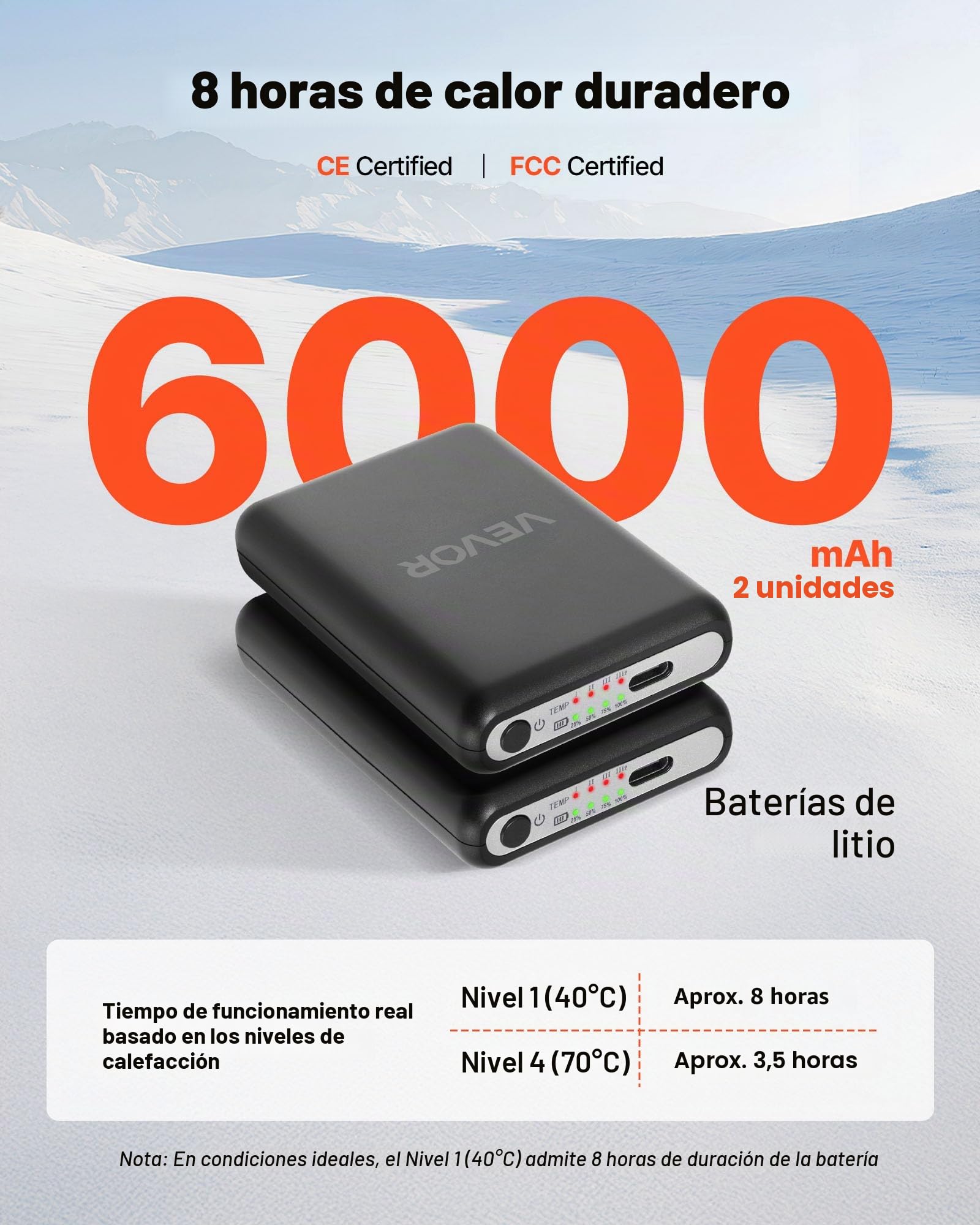 VEVOR Calcetines Calefactables, Batería 6000 mAh, Recargables, con 4 Niveles de Calentamiento, Control por Aplicación Unisex, Ideales para Caza, Equitación, Camping y Senderismo, UE de 38-48