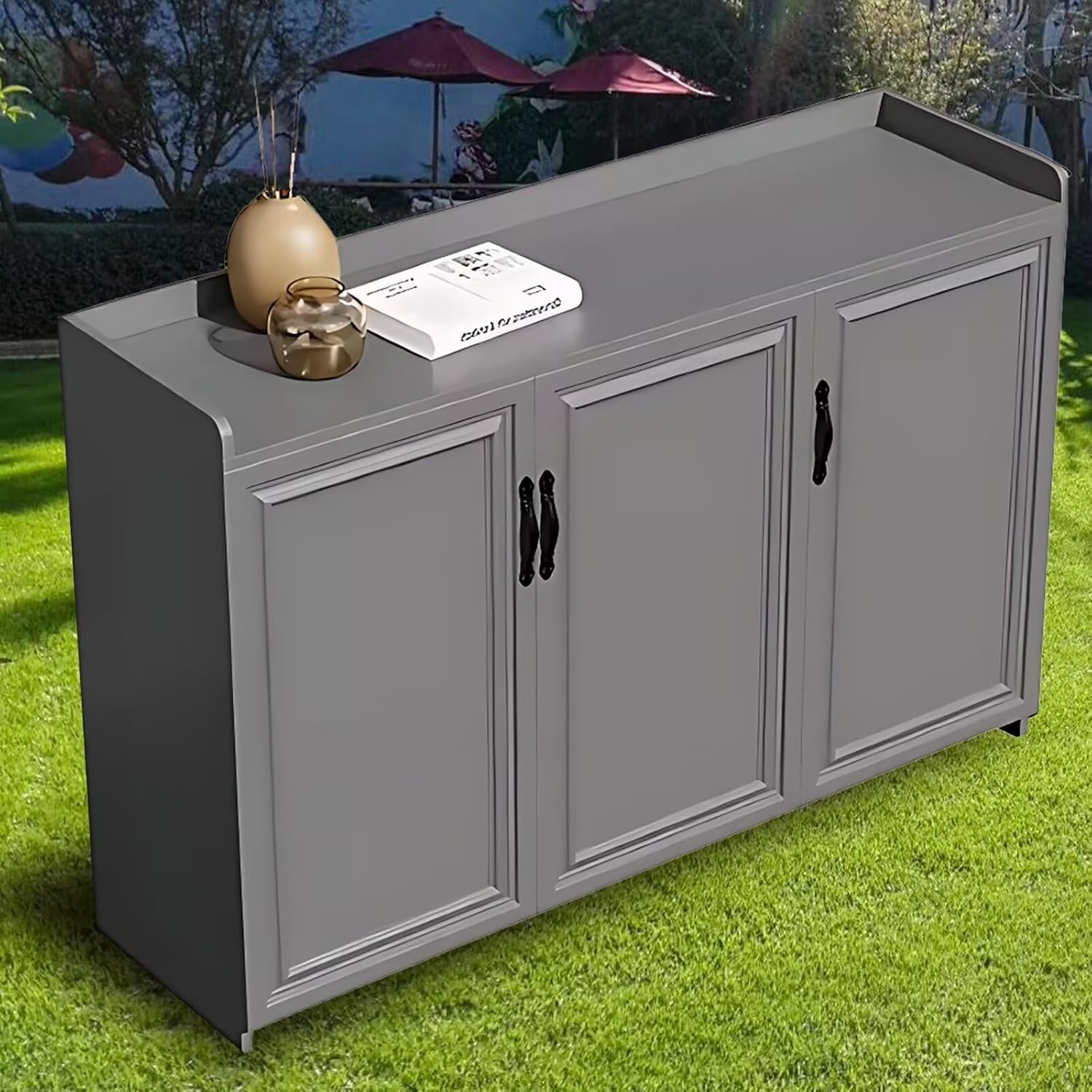 Outdoor Kitchen Cabinet with Gray Aluminum Cabinet Panel,Includes Modern Unique Design Style, Enclosure,Black Door Handle(59.06IN)