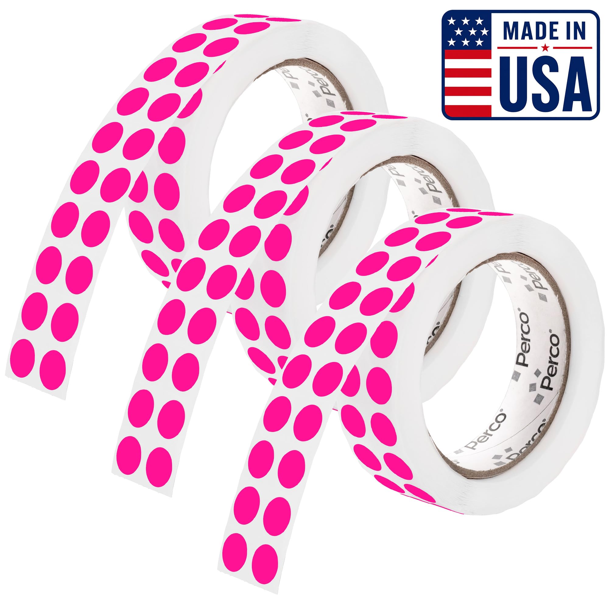 Perco Neon Pink Perforated Round Circle Dot Sticker 1/2-Inch Labels — 3 Rolls, 9,000 Stickers - Parties, Invitations for Highlights &amp; Decorative Accents, Strong Adhesive - Made in USA
