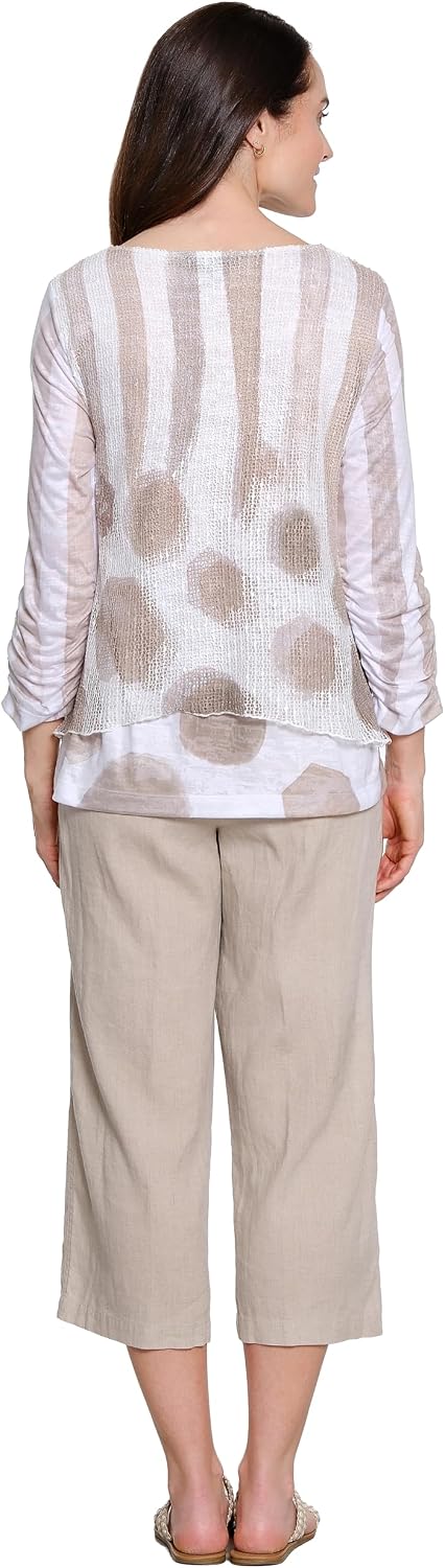 Ali Miles Women's Clothing | Knit Tunic With Mesh Overlay 3/4 Cinch Sleeve round Neck