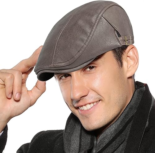 Miniatura 1 de Panegy Sombrero de periódico para hombre, gorra plana de piel sintética, sombrero de boina ajustable, sombrero de hiedra para conducir golf al aire