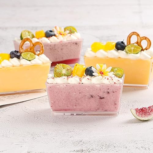 Miniatura 6 de Tosnail Paquete de 100 vasos rectangulares de 5 onzas para aperitivo de postre con 100 cucharas de plástico