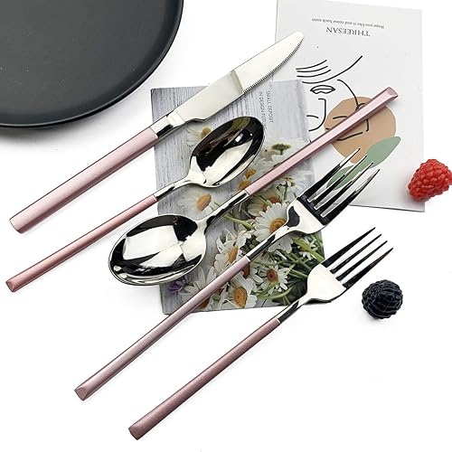 Miniatura 2 de JASHII Juego de cubiertos de 20 piezas de cubiertos de acero inoxidable 1810 para 4, regalo resistente, cuchillo pulido espejo, tenedor, cuchara
