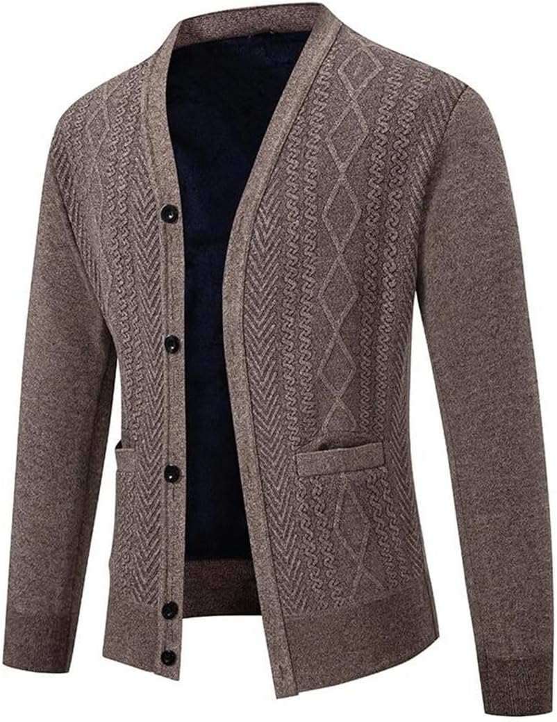 Men’s Knit Cardigan Casual Sweater V-Neck Long Sleeve Solid Color Soft Outwear