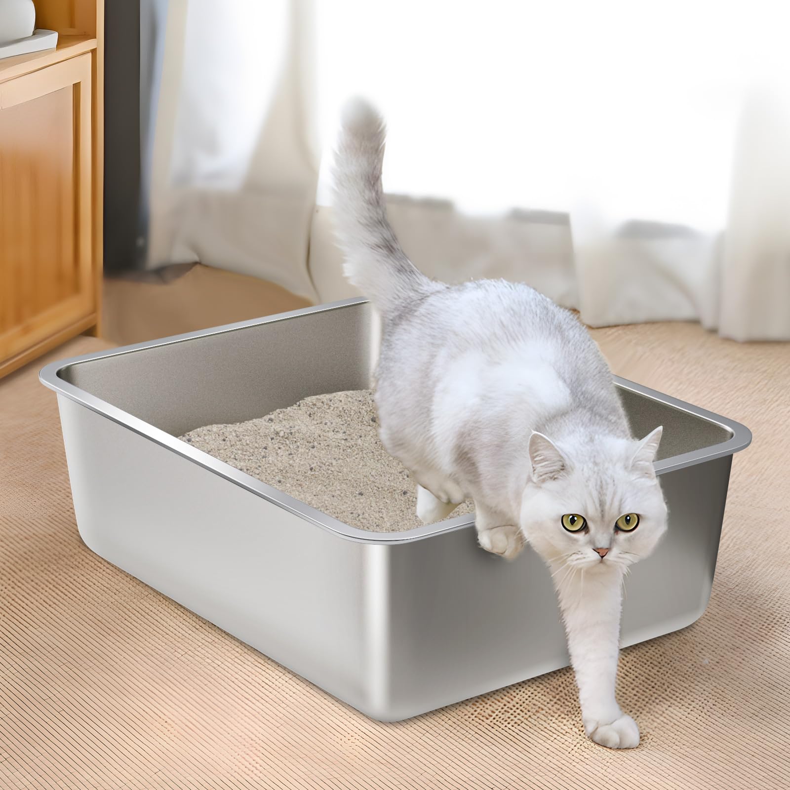 FUTAM Stainless Steel Litter Box 2 Pack, Metal Litter Box for Cat, Easy Clean Non Stick Easy Entry No Smell Steel Litterbox for Kitty/Rabbit - image 5