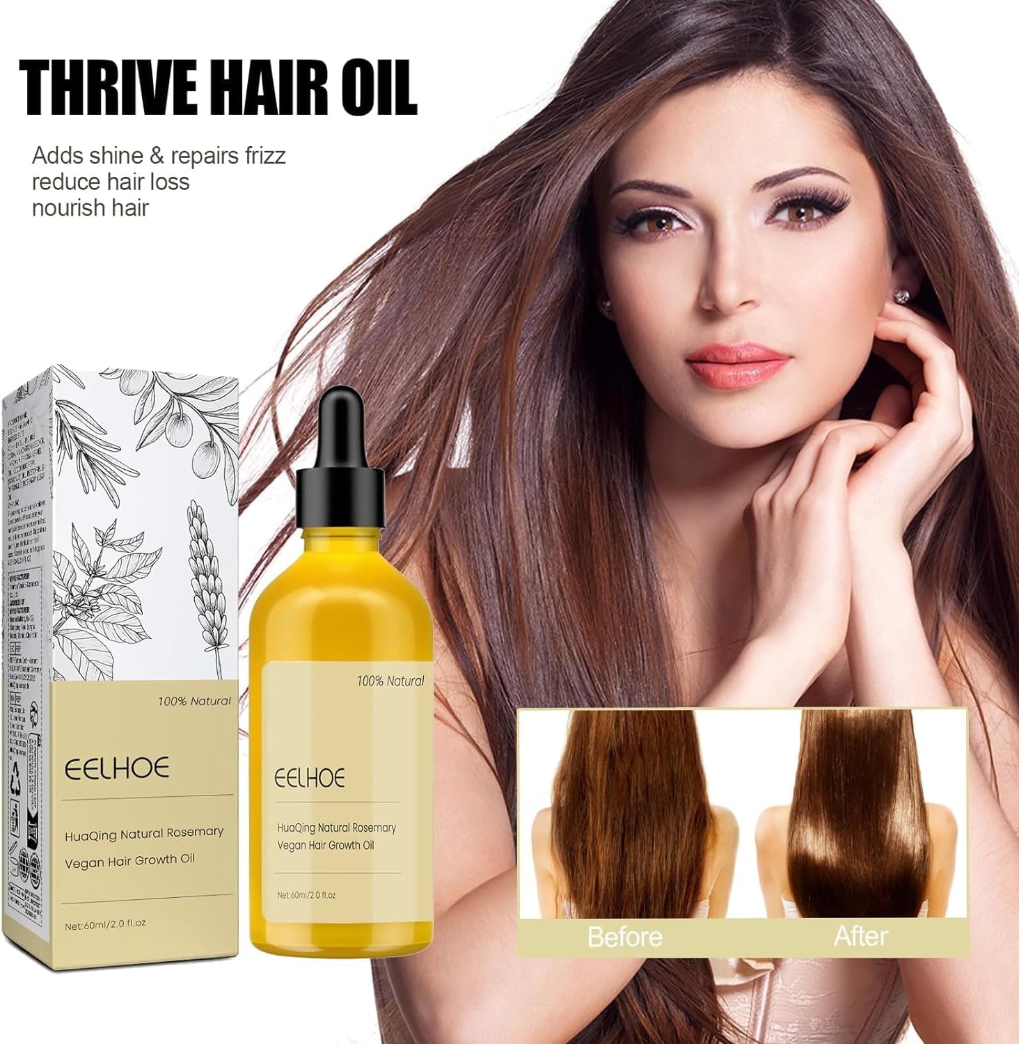 Eelhoe Hair Growth Oil 180ml Vegan Carvenchi Natural Hair Growth Organic Rosemary Oil for Dry and Damaged Hair and Hair Growth Fi