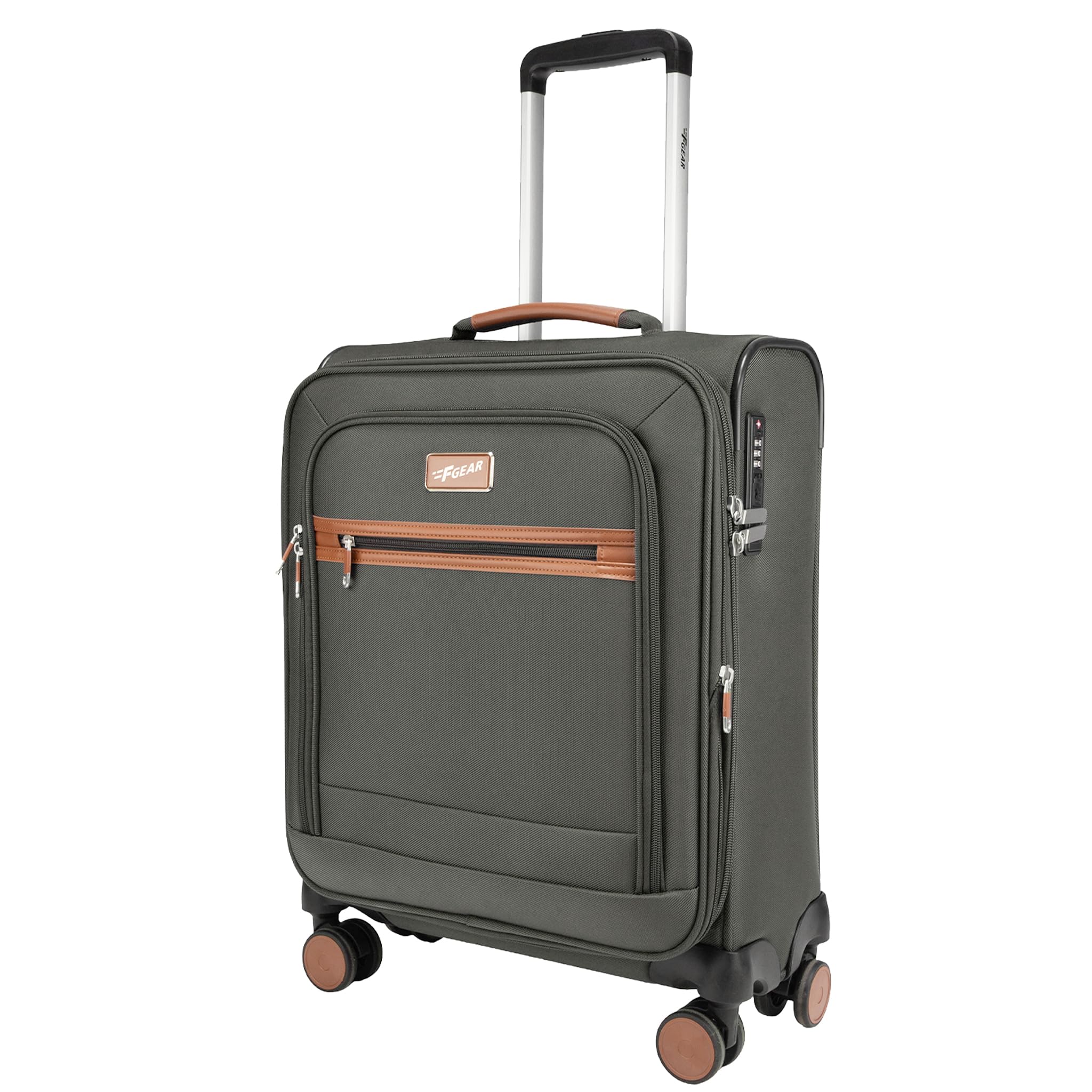 F Gear Softair - Trolley da cabina piccolo, leggero, espandibile, con ruote girevoli a 360°, sistema silenzioso a 8 ruote, serratura TSA integrata, cerniera antifurto ed etichetta per bagagli