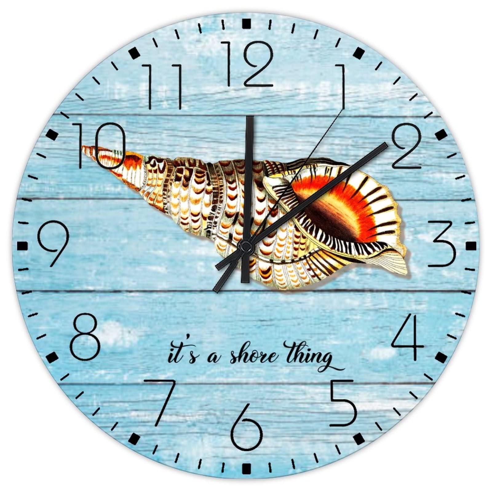 Horloge murale en bois sans tic-tac escargot de mer pour café et bureau