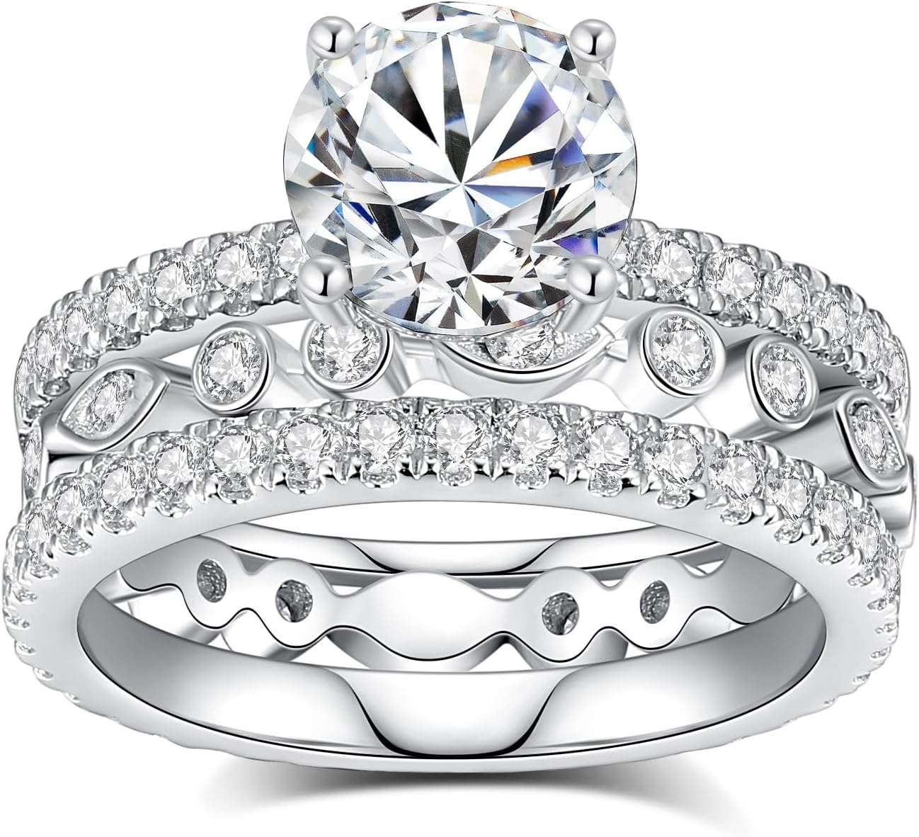 5.6 CTTW (3CT Center) Moissanite Engagement Rings for Women D Color VVS1 Round Cut Moissanite Wedding Band S925 Sterling Silver Ring Bridal Sets for Wedding Anniversary