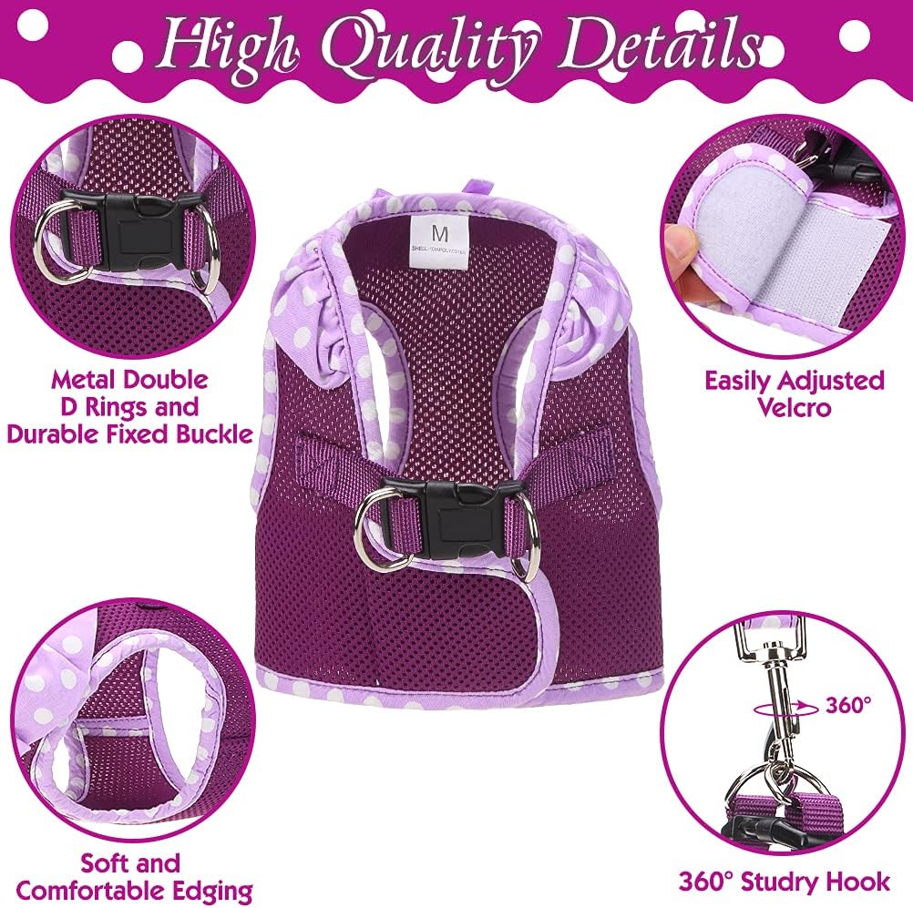Puppy Harness and Leash Set for Small Dogs Cats - Soft Mesh Adjustable No Pull Dog Vest Harness with Cute Polka Dot and Bowknot : Pet Supplies