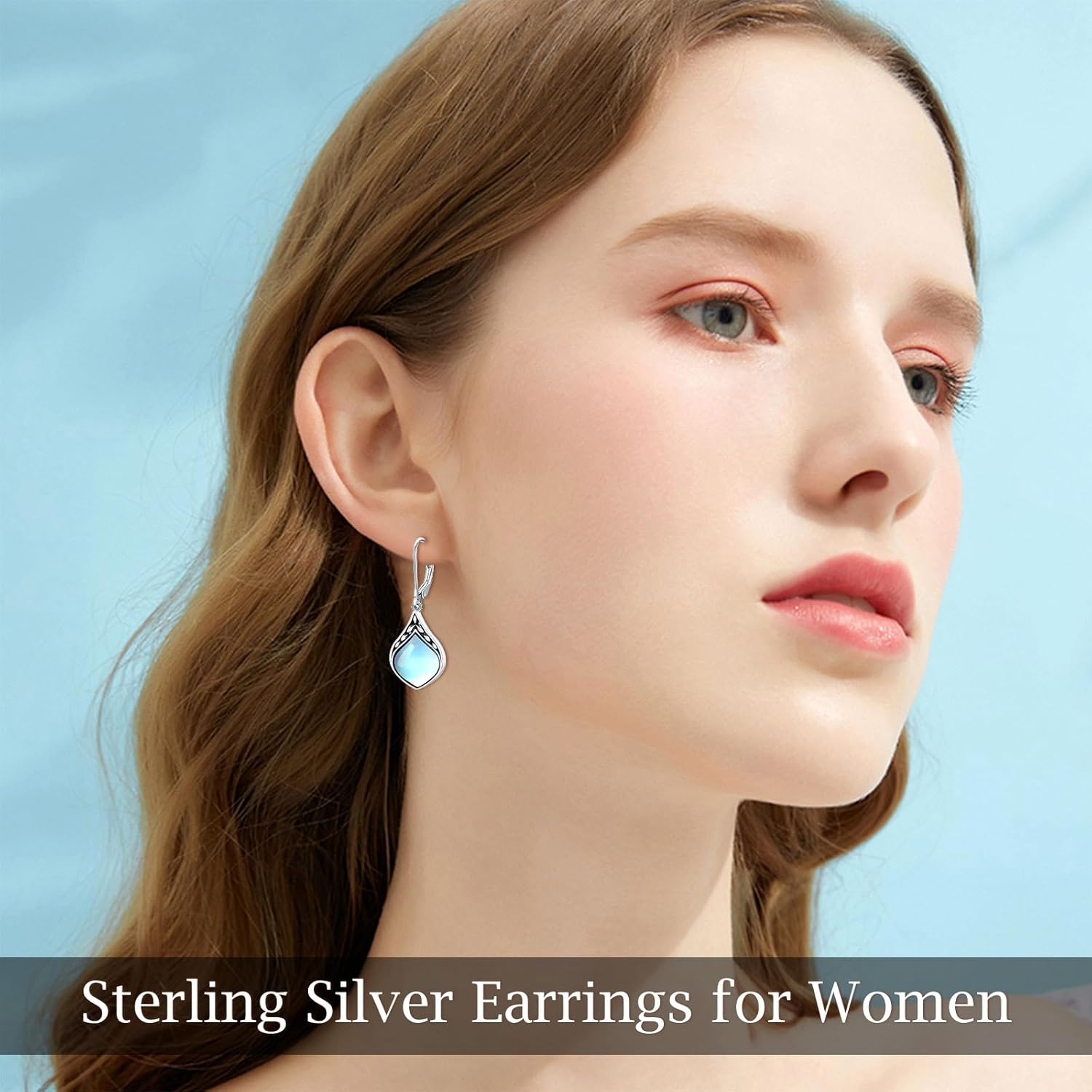 Teardrop Earrings 925 Sterling Silver Vintage Irish Celtic Natural Gemstone Dangle Earrings Jewelry Gifts for Women Mom Wife - Image 2