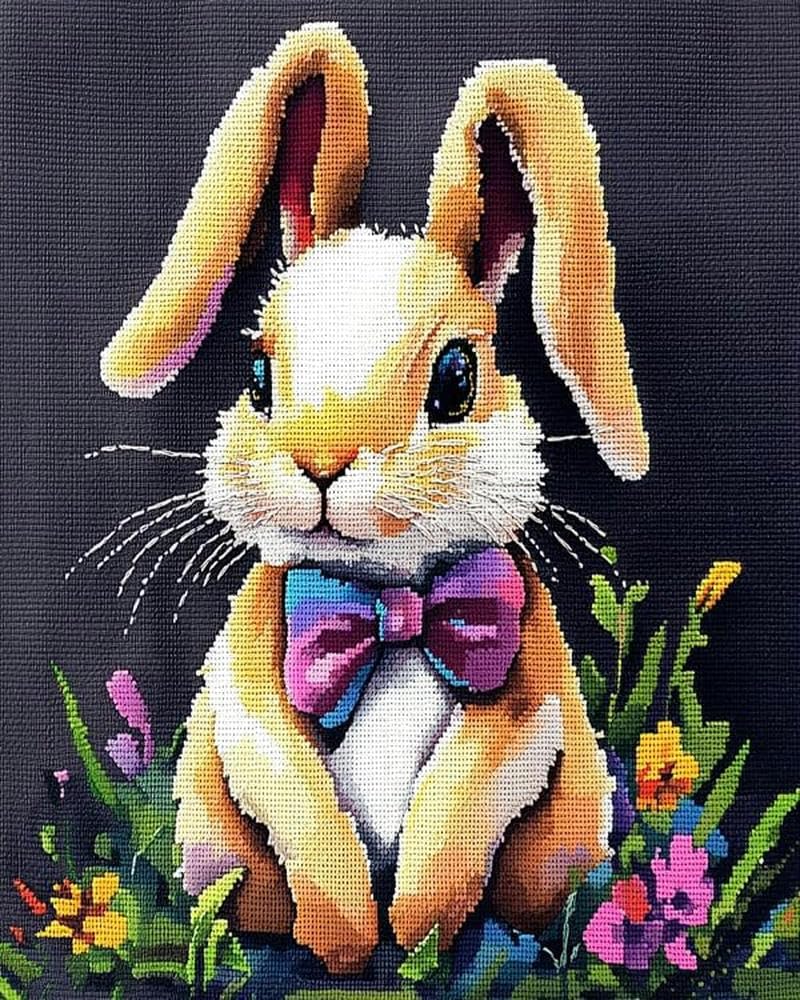 Chaozhirui Gold Cross Stitch Kit With Stamps For Adults Animal, Rabbit Needlepoint Starter Kit, 40X50cm/11Ct