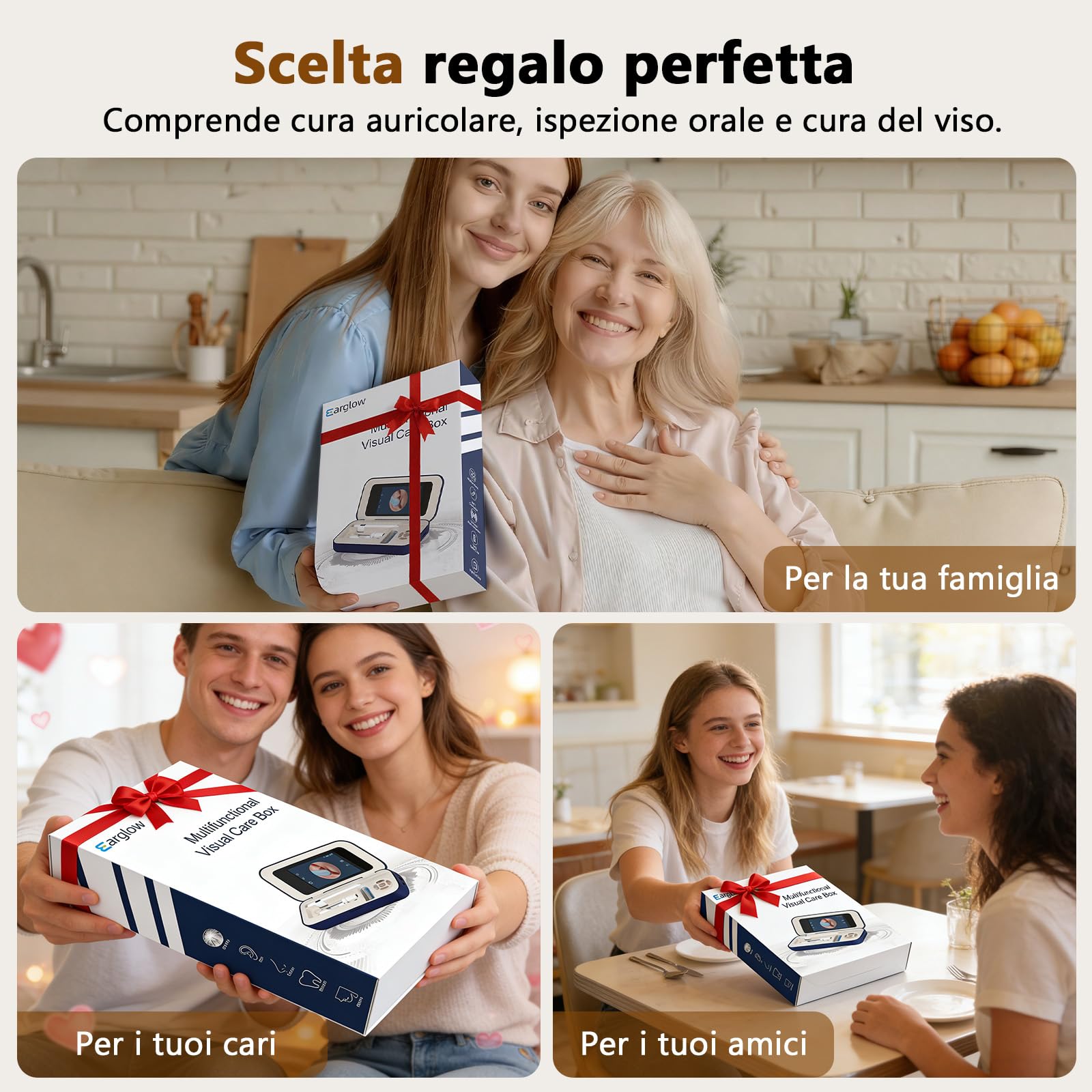 Pulizia Orecchie - Schermo da 3.97", Nessun Download di App Necessario | Rimozione Cera/Spillo Puntini, Aiuto Cura Orale | Montaggio Magnetico, Custodia Ricaricabile | Per Famiglia & Viaggi