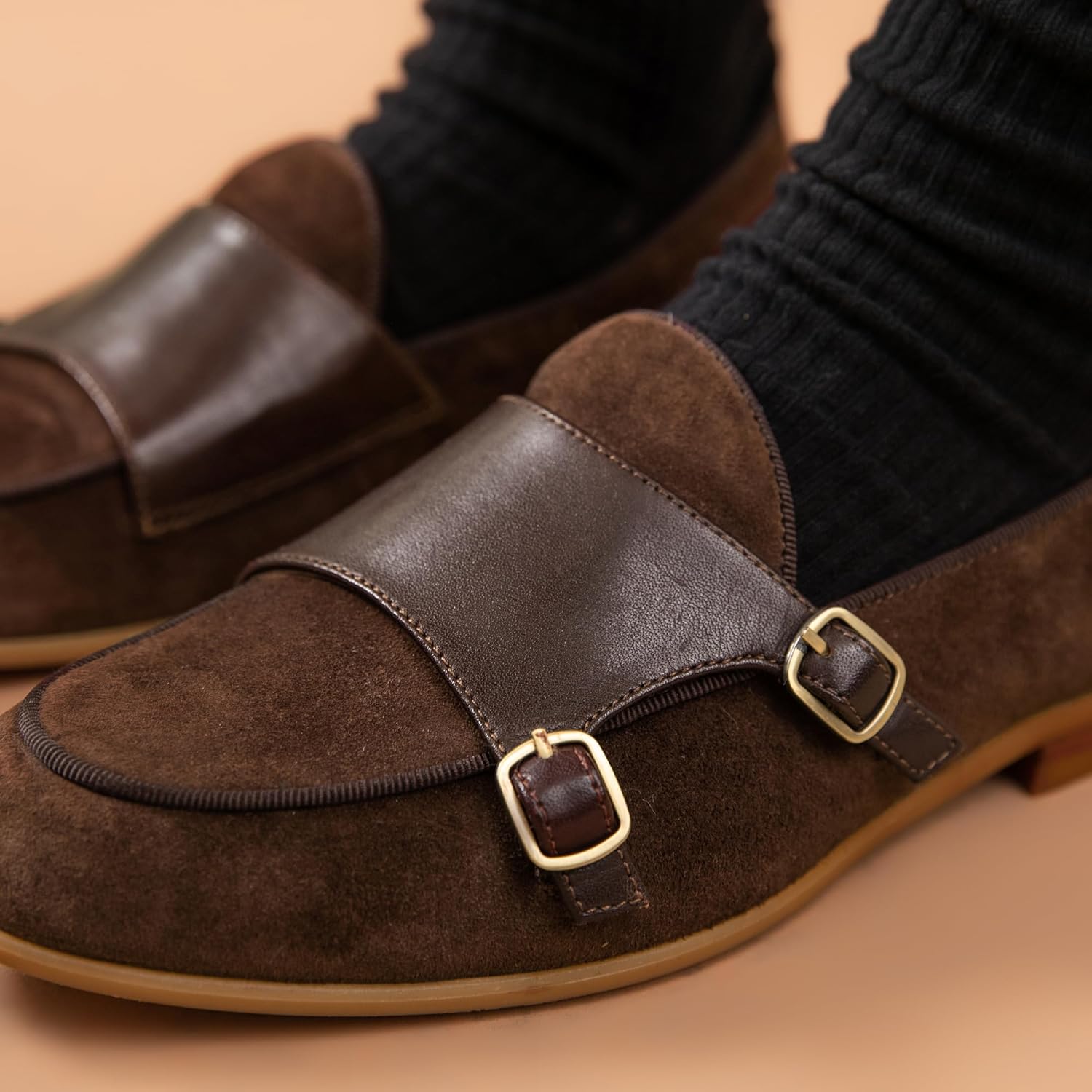 BEAU TODAY Monk Straps Loafers for Women Double Buckles Design Womens Leather Flat Shoes Comfort Business Slip-on Casual Round Toe Loafer Shoes - Image 6