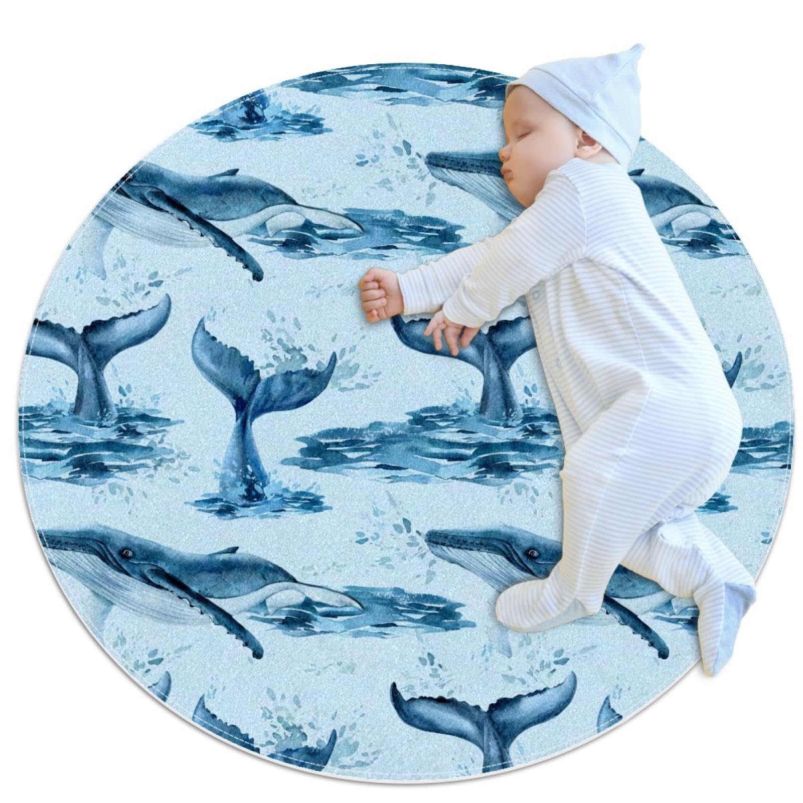 Tapis de bain baleine rond 1 m antidérapant chambre enfant et canapé