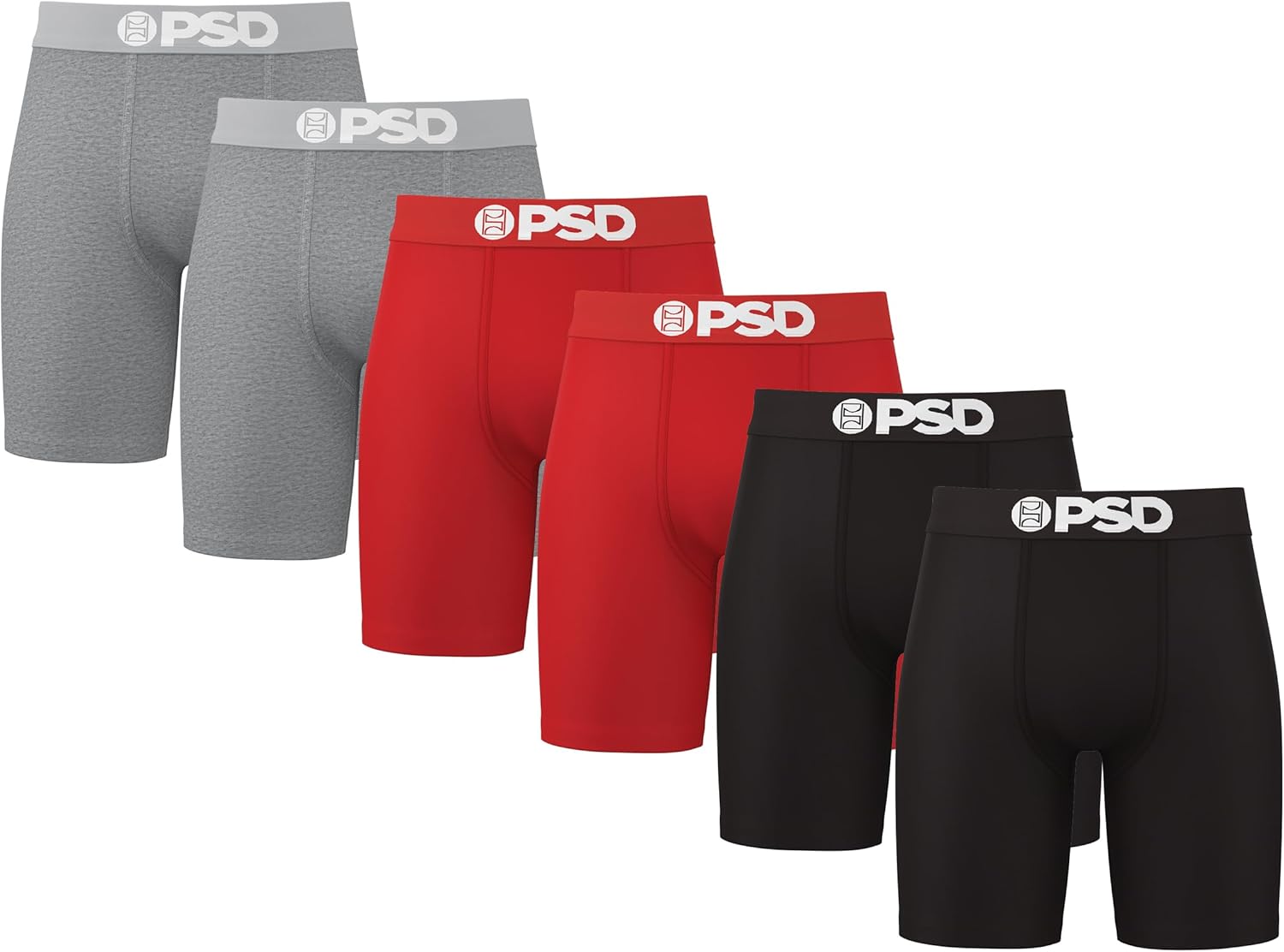 PSD Underwear Mens Boxer Briefs - 3 Pack Boxer Briefs, Mid Length, Soft & Breathable Boxer Briefs for Men