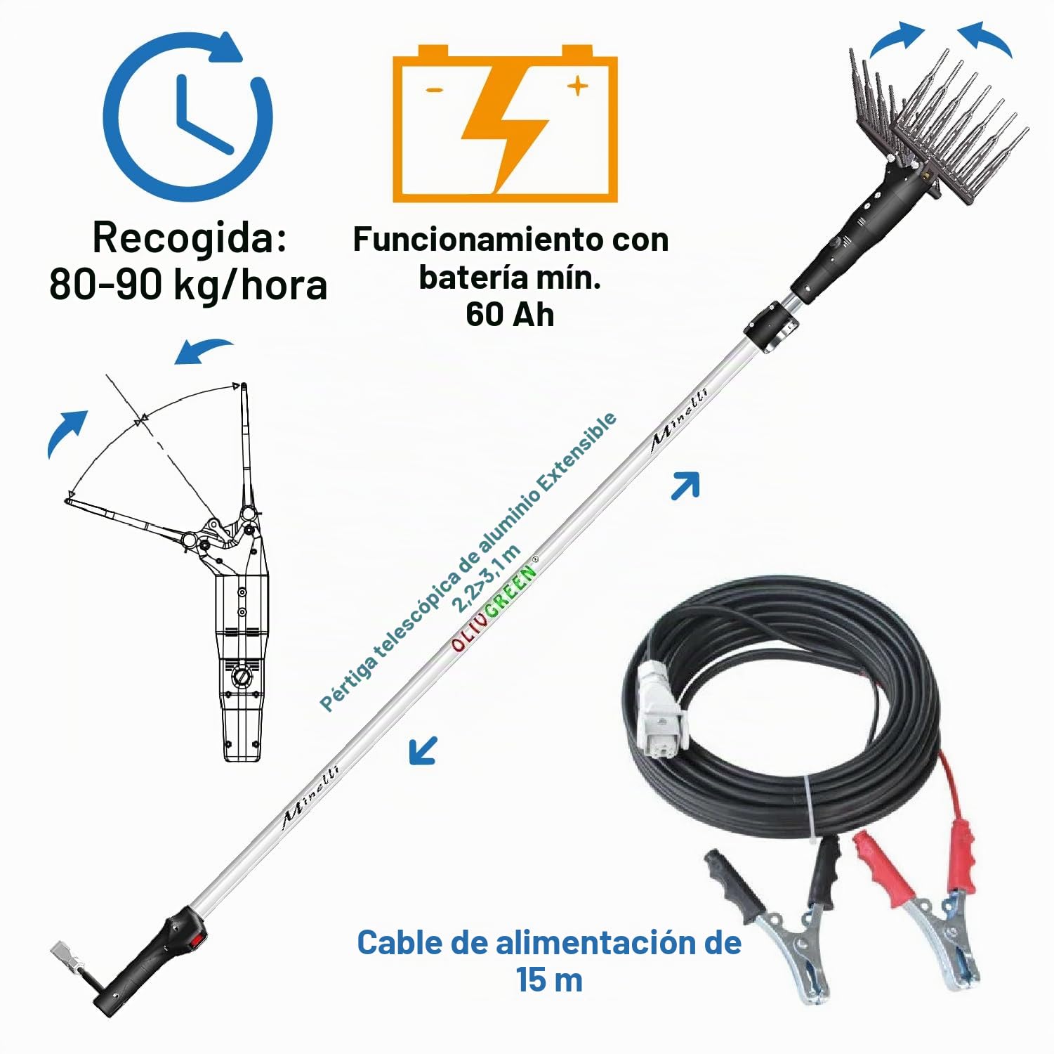 Crisalide® - Minelli OlivGreen A3 - Agitador para recoger aceitunas con batería - Negro