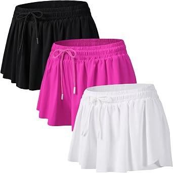 Yknktstc 3 Pack Womens 2 in 1 Flowy Butterfly Running Shorts with Pockets