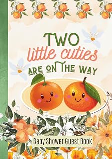 Pink & Blue Prints Baby Shower Guest Book for Twins, Two Little Cuties Are On The Way (Hardcover): Orange, Citrus Themed Party, Cute Decoration, Sign In Book to Write Wishes and Keepsake Memories, for Boys and Girls