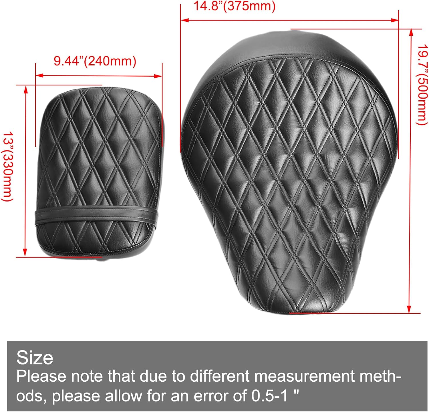Black Diamond Stitching Motorcycle 2-Up Seat Fits For 2004-2024 Honda Shadow Aero VT750 VT750C VT750CA VT750CS Driver & Passenger