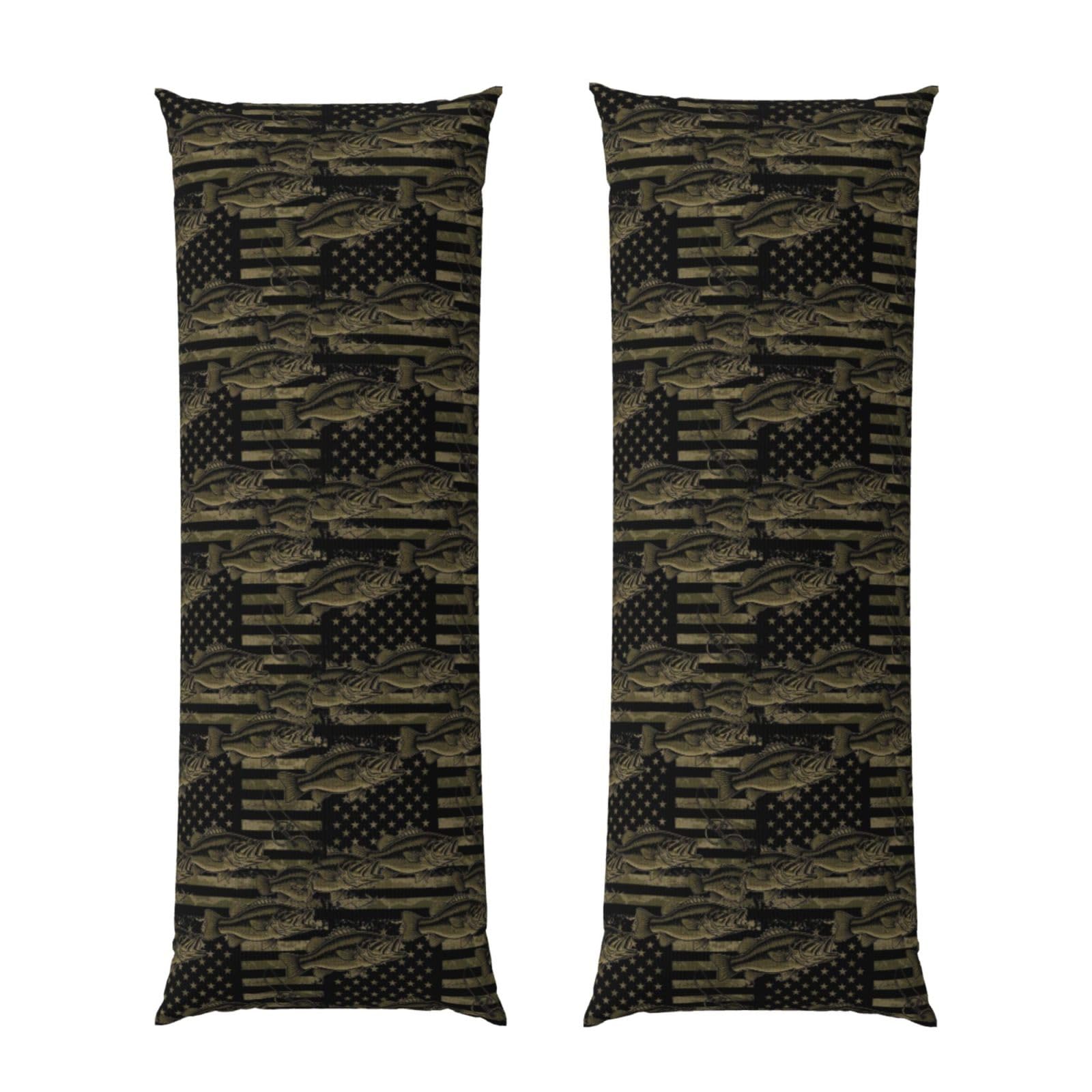 Long Body Pillow Cover 20x60 Bass Fishing Hunting Camo Camouflage American Flag, Soft Flannel Pillowcase with Zipper, Cozy Cushion Protector for Couch Sofa Bed Sleeping Decoration