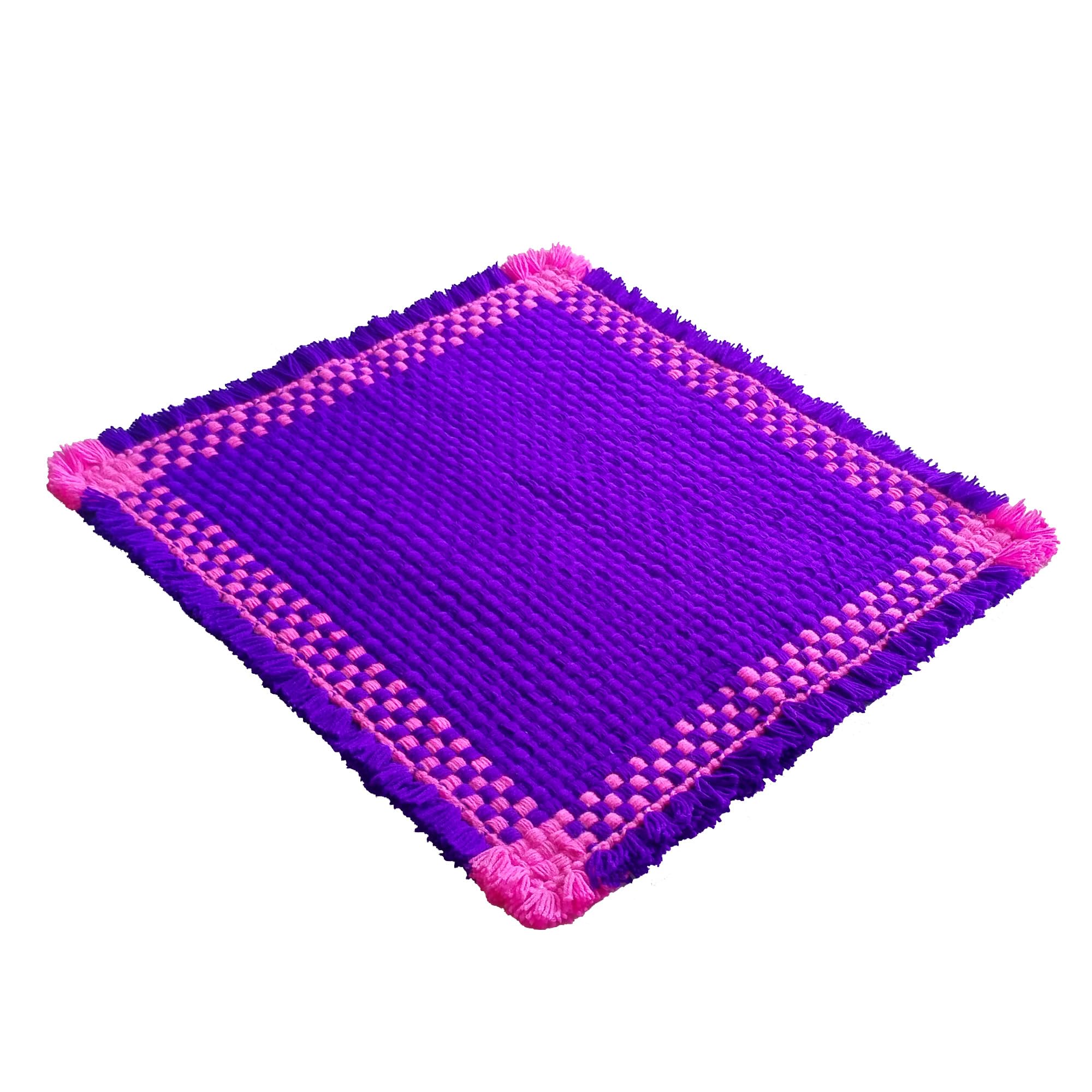 Woolen Puja Aasan Mat for Prayers - Handmade Decorative Pooja Mat 21 x 22 inch - (Purple and Pink)-picture-10