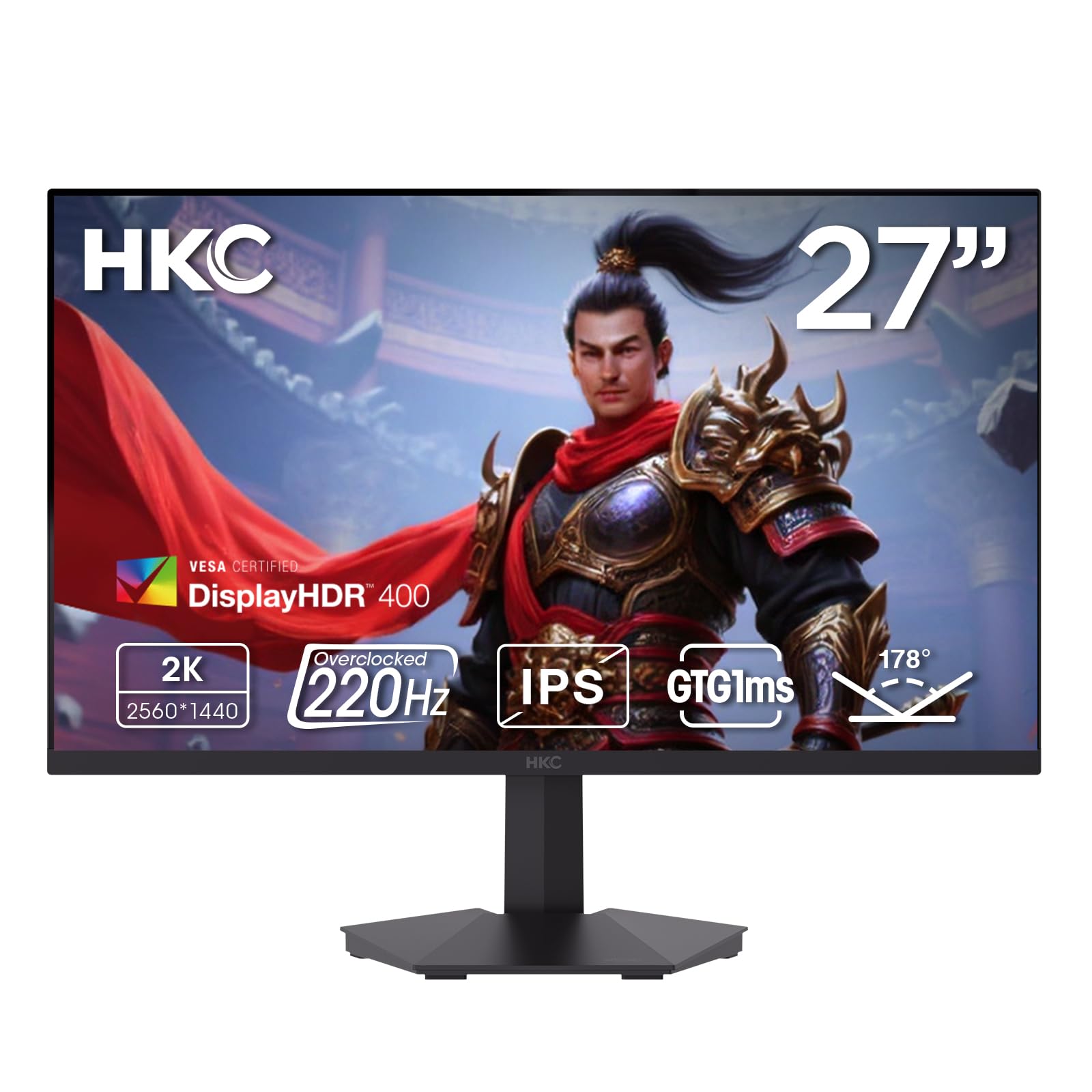 HKC G27H2DPro 27-calowy monitor do gier 2560 x 1440 220 Hz szybki IPS, 1 ms DP/HDMI DisplayHDR400 VESA czarny