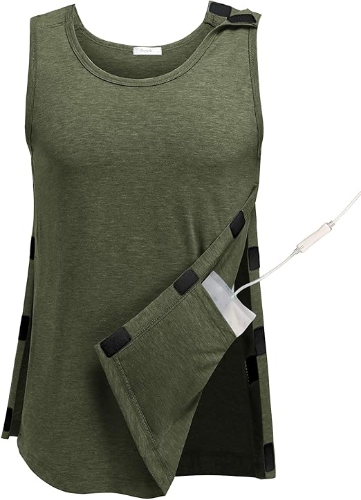 Deyeek Unisex Post Surgery Shirts Shoulder Mastectomy Recovery Tank Tops with Drain Pockets Adaptive Rotator Cuff Magic Tape