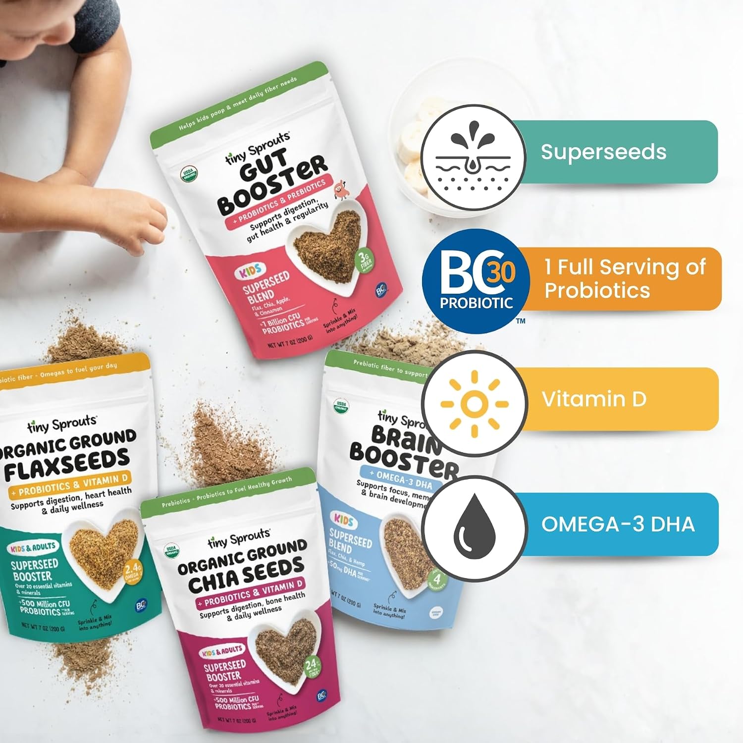 Tiny Sprouts Superseed Variety Pack | Brain, Gut, Flax, & Chia Boosters image 4