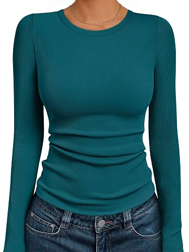 AUTOMET Long Sleeve Shirts Blouses Fall Fashion Ribbed Basic Tops Winter Clothes
