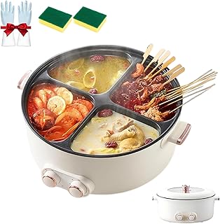 Four Grid Multifunctional Stew Pot, Multifunctional Four-Grid Electric Cooker, Electric Pot 4 Compartment, 6L Large Capacity, Independent Temperature Control on Both Sides