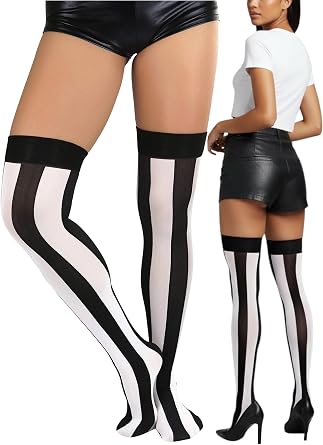 ToBeInStyle Womens Novelty Vertical Spiral Striped Thigh High Stockings