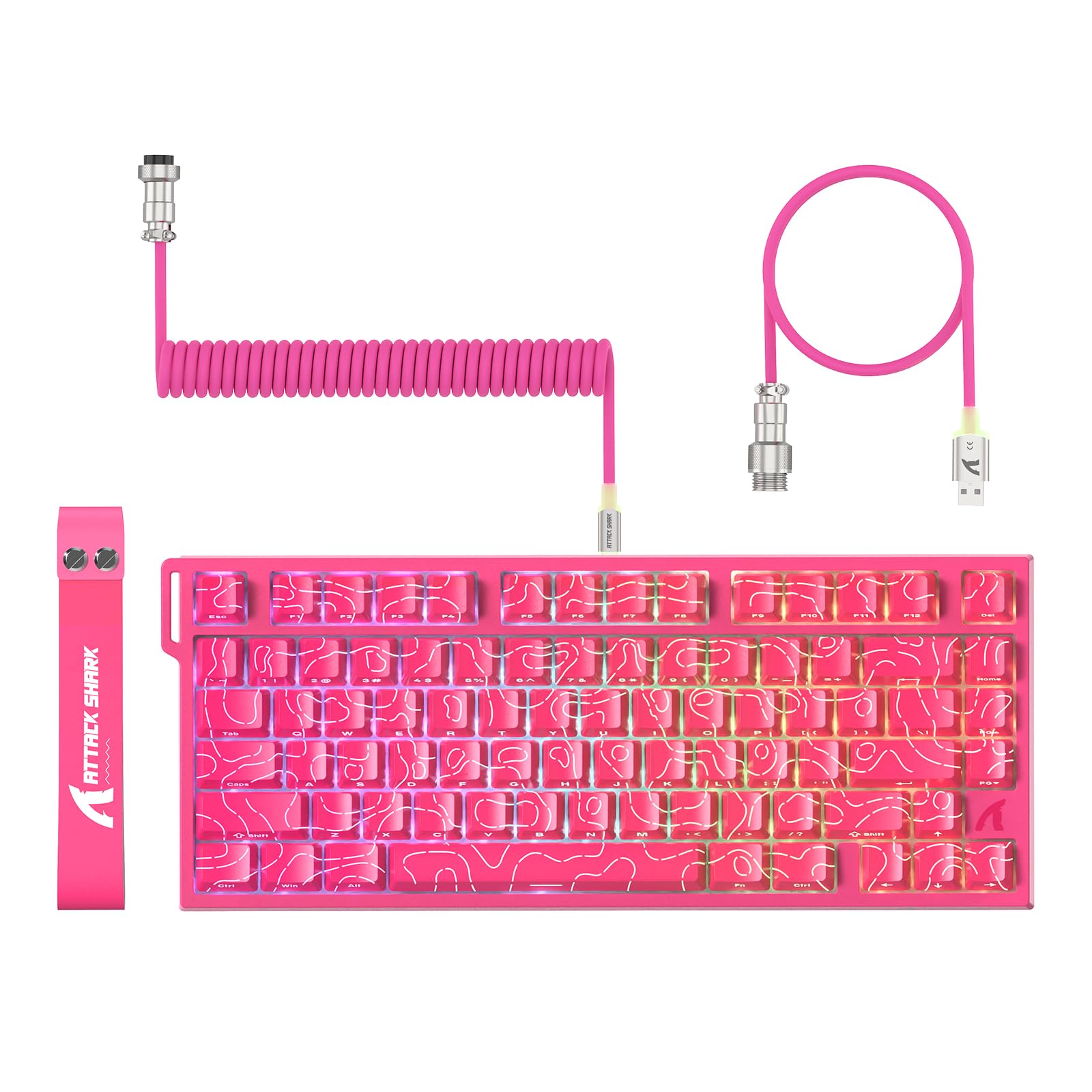 ATTACK SHARK R82 Wired 75% Gaming Keyboard, Magnetic Switch, 8K Hz, Ultra Precision 0.005mm RT, RGB Backlight, QWERTY, Sound Absorption, Includes C01ULTRA LED Cable (Pink) Contour pink