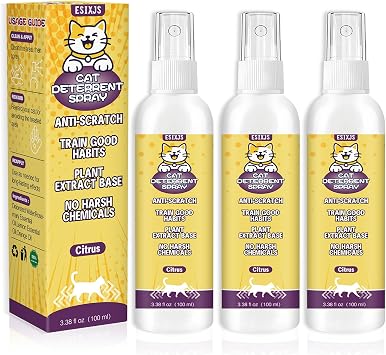 Enhanced Cat Deterrent Spray 10.14 Fl Oz No Scratch for Cats Indoor & Outdoor Keep Off Cat Spray Natural Safe Repellent for Effective Training Aid for Furniture Curtain Protection 3.38 oz 3 pack